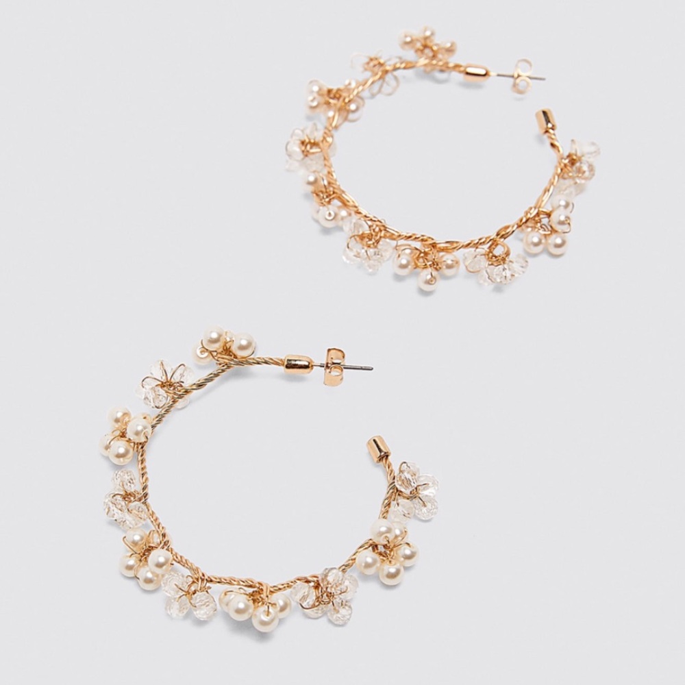 BRAND NEW Zara Crystal Drop Hoop Earrings, Gold